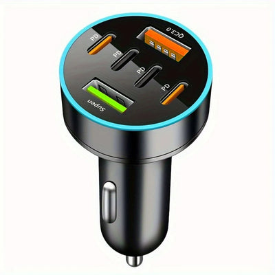 6-in-1 Autolader Adapter PD USB-C Snelladen Voor Onderweg