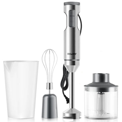 Rouny 4-in-1 Staafmixer, Krachtig en Spatvrij Mixen Roestvrijstaal EU Stekker