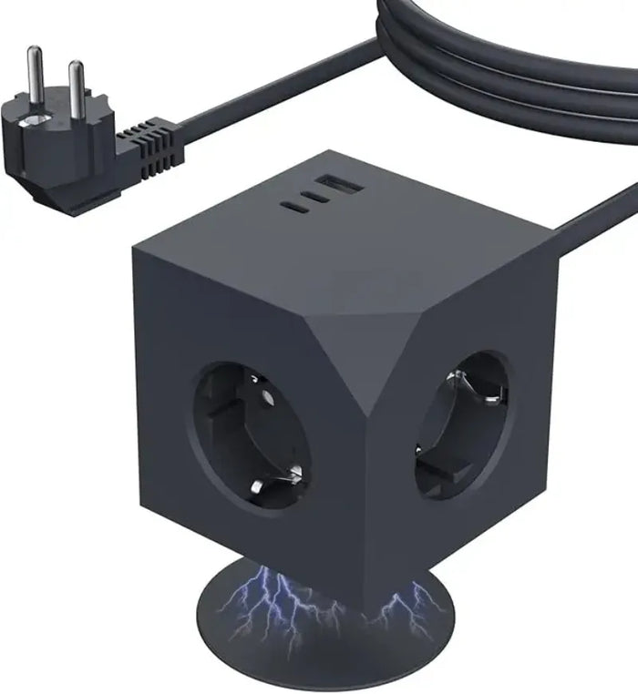 Cube Stekkerdoos 4000W met USB-C Fast Charging, Magnetische Basis & Overspanningsbeveiliging