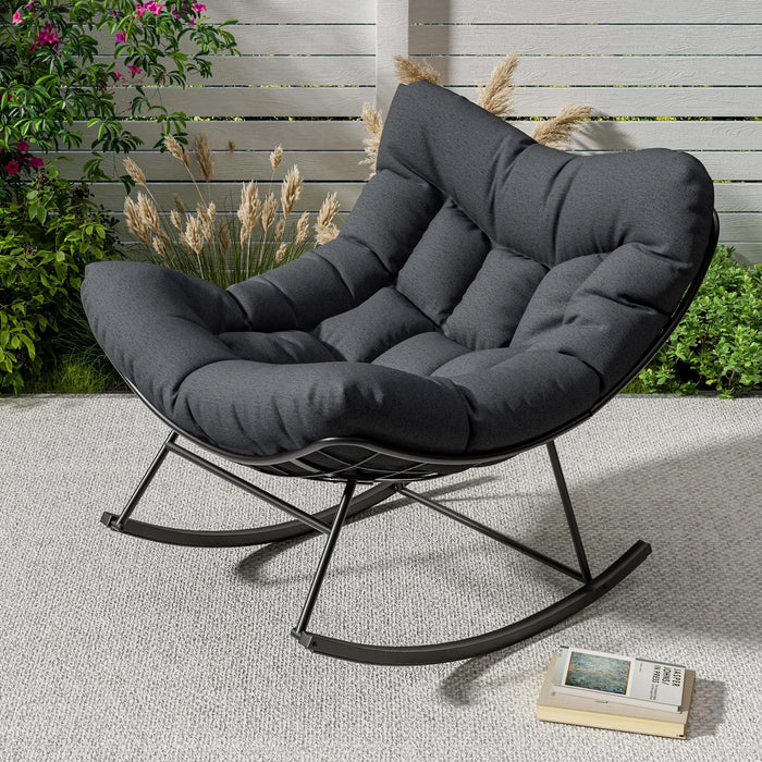 Outdoor Papasan Schommelstoel, Weerbestendige Loungezit voor Balkon en Tuin