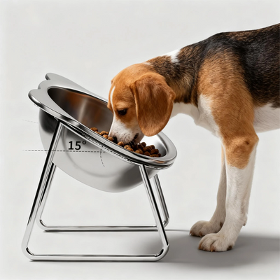 Schuine RVS Voederbak voor Katten en Honden – Voor Voer en Water