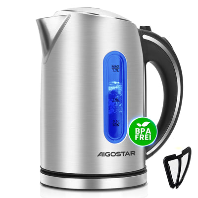 Aigostar King Waterkoker 1,7L – 2200W RVS Waterkoker met LED Verlichting